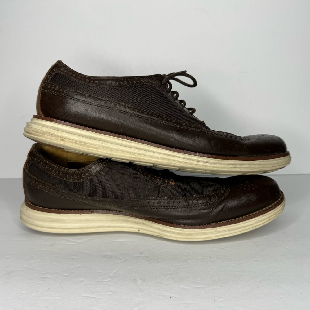 Cole Haan‎ Grand O’s Brown Leather And Fabric Wingtip Oxfords  Men’s Size 11.5 M - Picture 6 of 13